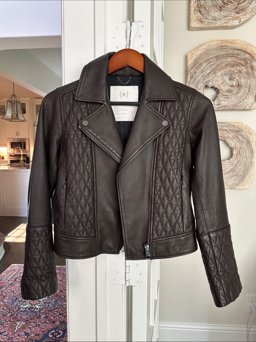 Banana Republic petite chocolate brown leather moto jacket